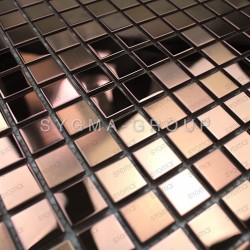 Mosaique en acier brossé et miroir mur cuisine et douche FUSION CUIVRE